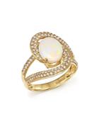 Oval Opal And Pave Diamond Ring In 14k Yellow Gold - 100% Exclusive
