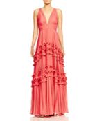 Halston Heritage Pleated Ruffle-trimmed Gown