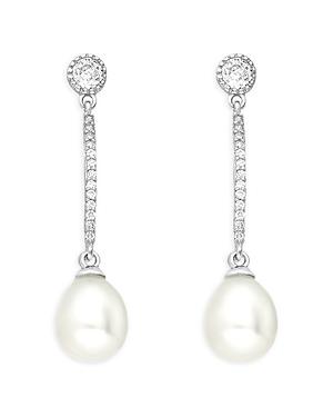 Shashi Cubic Zirconia & Cultured Freshwater Pearl Linear Drop Earrings In Rhodium-plated Sterling Silver
