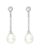 Shashi Cubic Zirconia & Cultured Freshwater Pearl Linear Drop Earrings In Rhodium-plated Sterling Silver