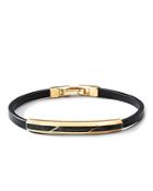 David Yurman Faceted Id Black Leather Bracelet With Forged Carbon & 18k Yellow Gold