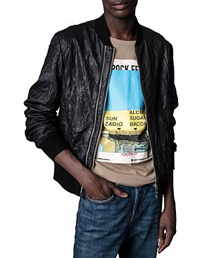Zadig & Voltaire Larson Crinkle Leather Bomber Jacket