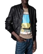 Zadig & Voltaire Larson Crinkle Leather Bomber Jacket