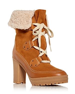 See By Chloe Women's Verena Shearling High Block Heel Booties