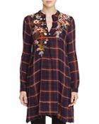 Johnny Was Esmeralda Floral Embroidered Plaid Trapeze Tunic