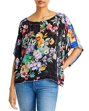 Johnny Was Sky Verity Printed Colorblock Top