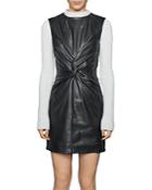 Maje Rokane Twist-detail Leather Mini Dress