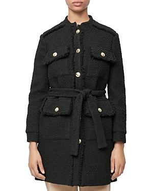 Maje Gamon Belted Tweed Coat