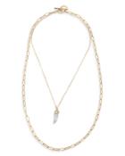 Allsaints White Howlite Horn Pendant Layered Necklace In Gold Tone, 17