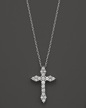 Diamond Cross Pendant Necklace In 14k White Gold, .50 Ct. T.w.