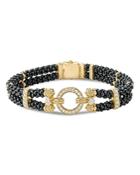 Lagos Circle Game Black Caviar Ceramic Double Strand Rope Bracelet With Diamonds And 18k Gold