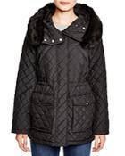 Dkny Faux Fur Trim Quilted Anorak
