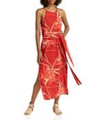 Halston Heritage Abstract-print Belted Slip Dress