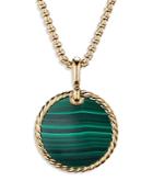 David Yurman Small Cable Disc Amulet In 18k Yellow Gold With Malachite