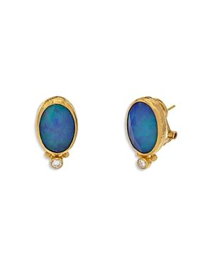 Gurhan 24k Yellow Gold Elements Ethiopian Opal & Diamond Stud Earrings