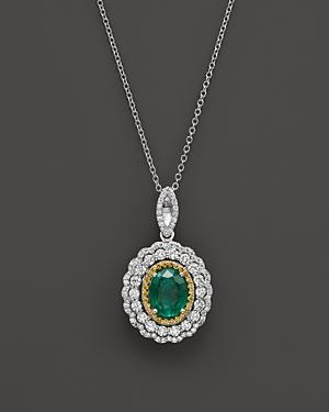 Emerald, Yellow Diamond And White Diamond Pendant Necklace In 14k White And Yellow Gold, 17 - 100% Exclusive