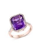 Bloomingdale's Amethyst & Diamond Halo Ring In 14k Rose Gold - 100% Exclusive