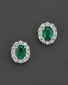 Emerald And Diamond Oval Stud Earrings In 14k White Gold