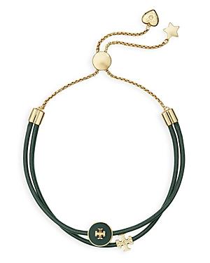 Tory Burch Kira Logo & Leather Cord Double Row Slider Bracelet