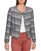 1.state Rustic Fringed Geo-pattern Tweed Jacket