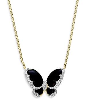 Bloomingdale's Onyx & Diamond Butterfly Pendant Necklace In 14k Yellow Gold, 18 - 100% Exclusive