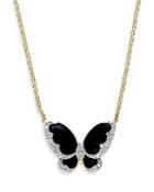 Bloomingdale's Onyx & Diamond Butterfly Pendant Necklace In 14k Yellow Gold, 18 - 100% Exclusive