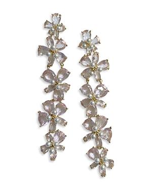 Nicola Bathie Mayfair Pink Crystal & Imitation Pearl Flower Statement Earrings In 14k Gold Plated