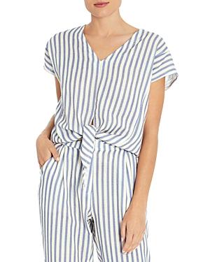 Three Dots Stripe Tie Front Gauze Top