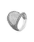 John Hardy Sterling Silver Classic Chain Diamond Pave Saddle Statement Ring