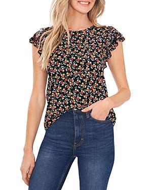 Cece Printed Ruffled Sleeve Top