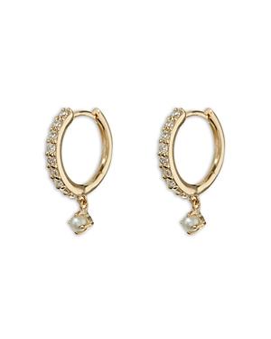 Apres Jewelry 14k Yellow Gold White Topaz & Freshwater Pearl Huggie Hoop Earrings