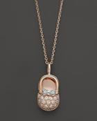 Diamond Baby Girl Shoe Pendant Necklace In 14k Rose Gold, .15 Ct. T.w, 17