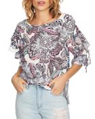 1.state Ruffle-sleeve Floral-print Top