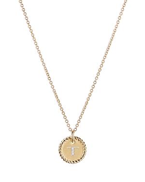 David Yurman T Initial Charm Necklace With Diamonds In 18k Gold, 16-18