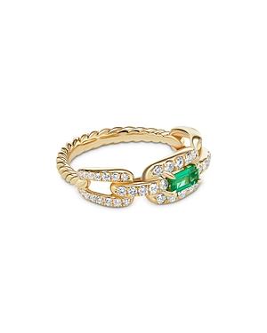 David Yurman Stax Chain Link Ring In 18k Yellow Gold With Pave Diamonds And Emerald