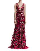 Marchesa Notte Embroidered Floral-applique Gown