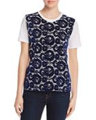 Tory Burch Flocked Floral Lace-print Tee