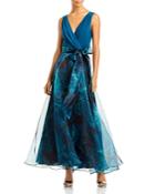 Eliza J Sleeveless Tie Waist Floral Chiffon Ball Gown