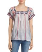 Johnny Was Kiernan Embroidered Striped Top