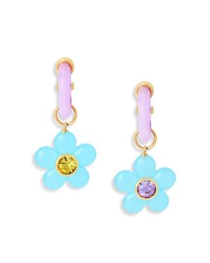 Kurt Geiger London Pastel Flower Charm Huggie Hoop Earrings In Gold Tone