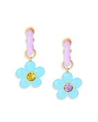 Kurt Geiger London Pastel Flower Charm Huggie Hoop Earrings In Gold Tone