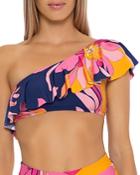 Trina Turk Breeze Ruffed One Shoulder Bikini Top