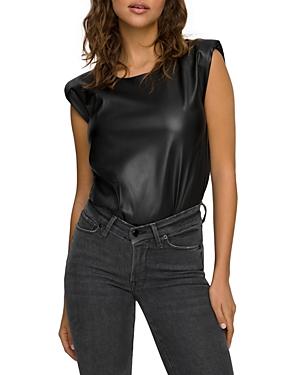 Good American Strong Shoulder Faux Leather Bodysuit