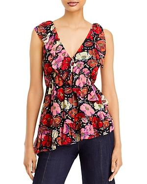 Cinq A Sept Naomi Floral Print Ruffled Top