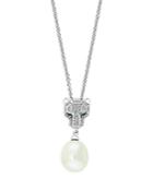 Bloomingdale's Freshwater Pearl, Emerald & Diamond Panther Pendant Necklace In 14k White Gold, 16-18 - 100% Exclusive