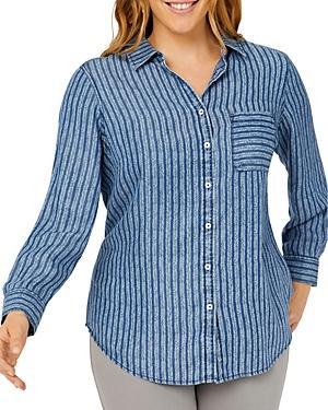 Foxcroft Plus Haven Striped Button Down Shirt