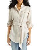 Lauren Ralph Lauren Belted Metallic Linen Blend Tunic
