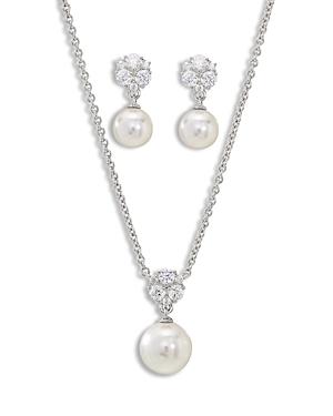 Nadri Camila Imitation Pearl Sparkle Earrings And Pendant Necklace Set