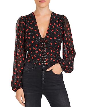 The Kooples So In Love Printed Lace-up Peplum Top