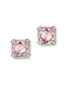 Judith Ripka Cushion Stud Earrings With White Sapphire And Pink Crystal
